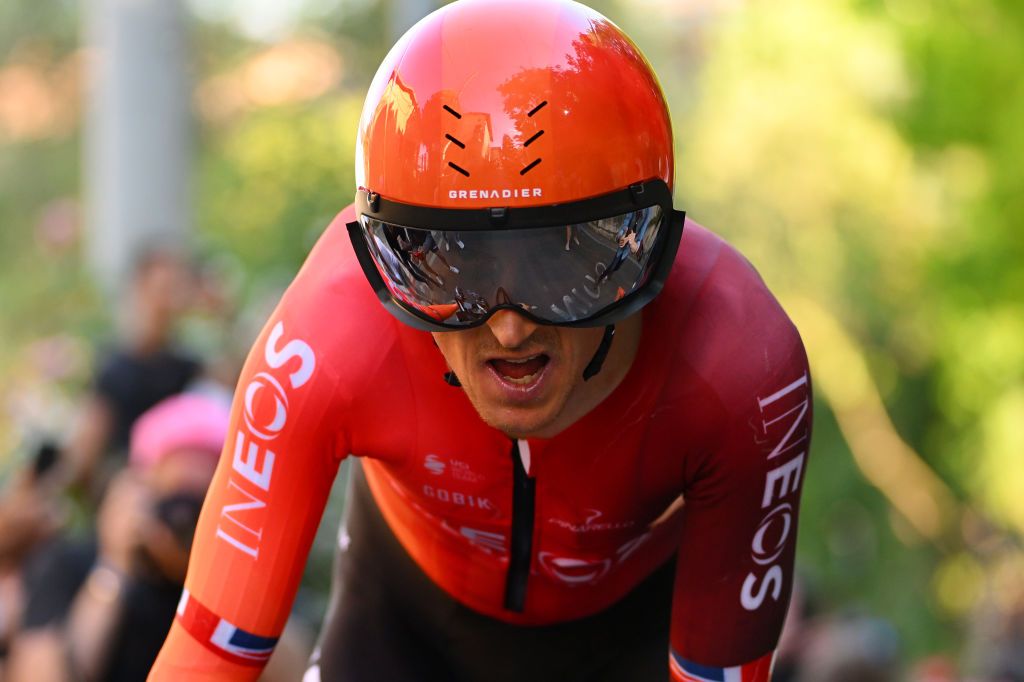PERUGIA ITALY MAY 10 Geraint Thomas of The United Kingdom and Team INEOS Grenadiers sprints during the 107th Giro dItalia 2024 Stage 7 a 406km individual time trial stage from Foligno to Perugia 472m UCIWT on May 10 2024 in Perugia Italy Photo by Dario BelingheriGetty Images