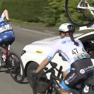 The moment the team car touched Amandine Muller