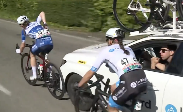 The moment the team car touched Amandine Muller