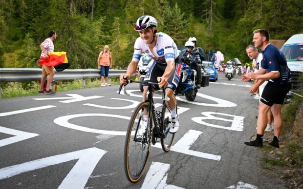 Remco Evenepoel fighting his way up the final climb of the Tour de France
