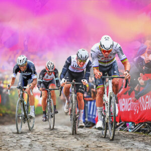 Van der Poel leads up a cobbled climb