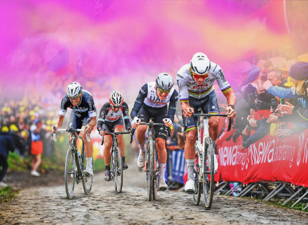 Van der Poel leads up a cobbled climb