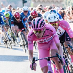 Tadej Pogačar leading the peloton at the Giro d'Italia 2024