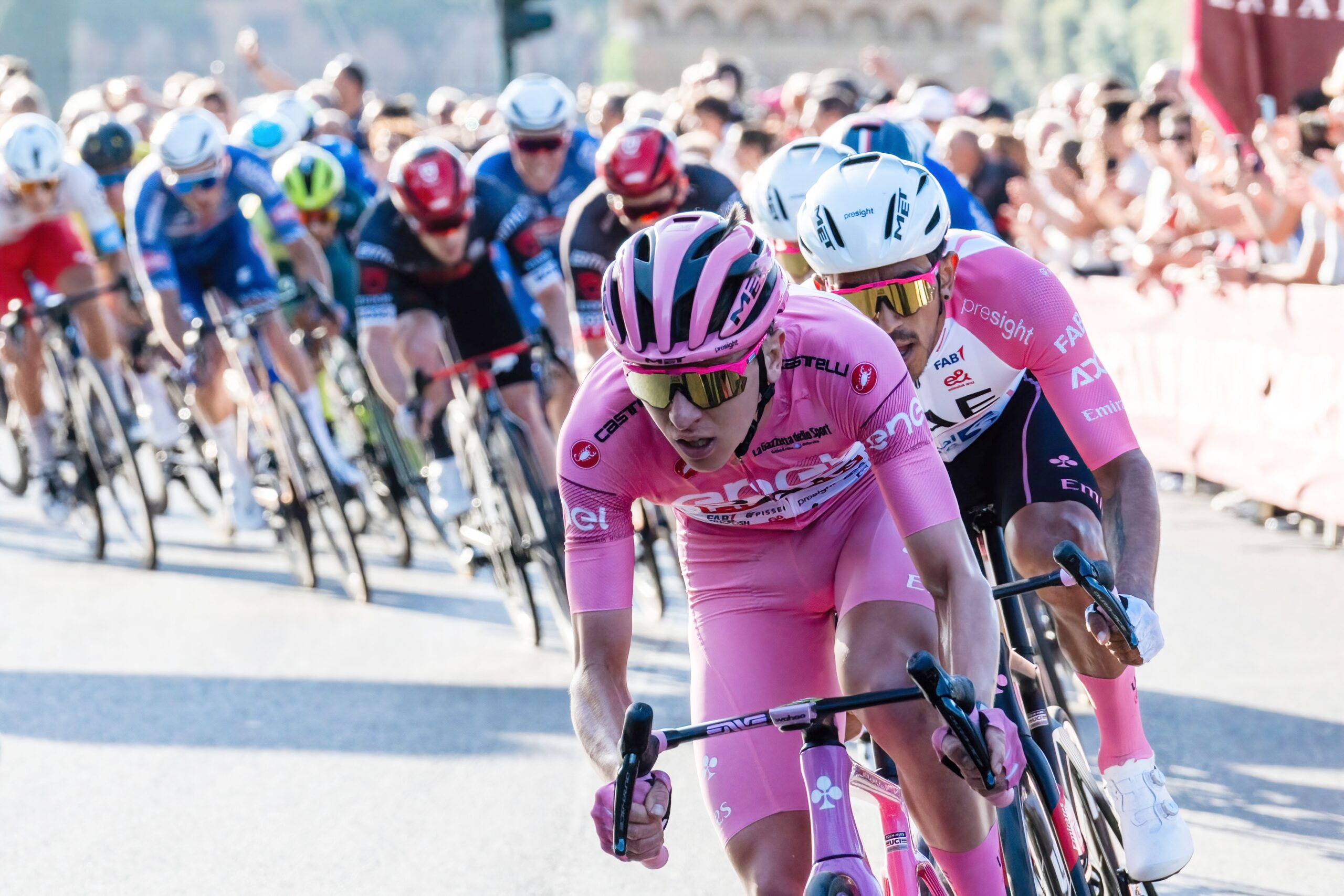 Tadej Pogačar leading the peloton at the Giro d'Italia 2024