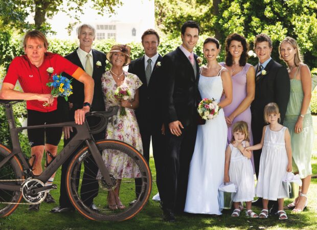 Michael Hutchinson poses with a wedding party