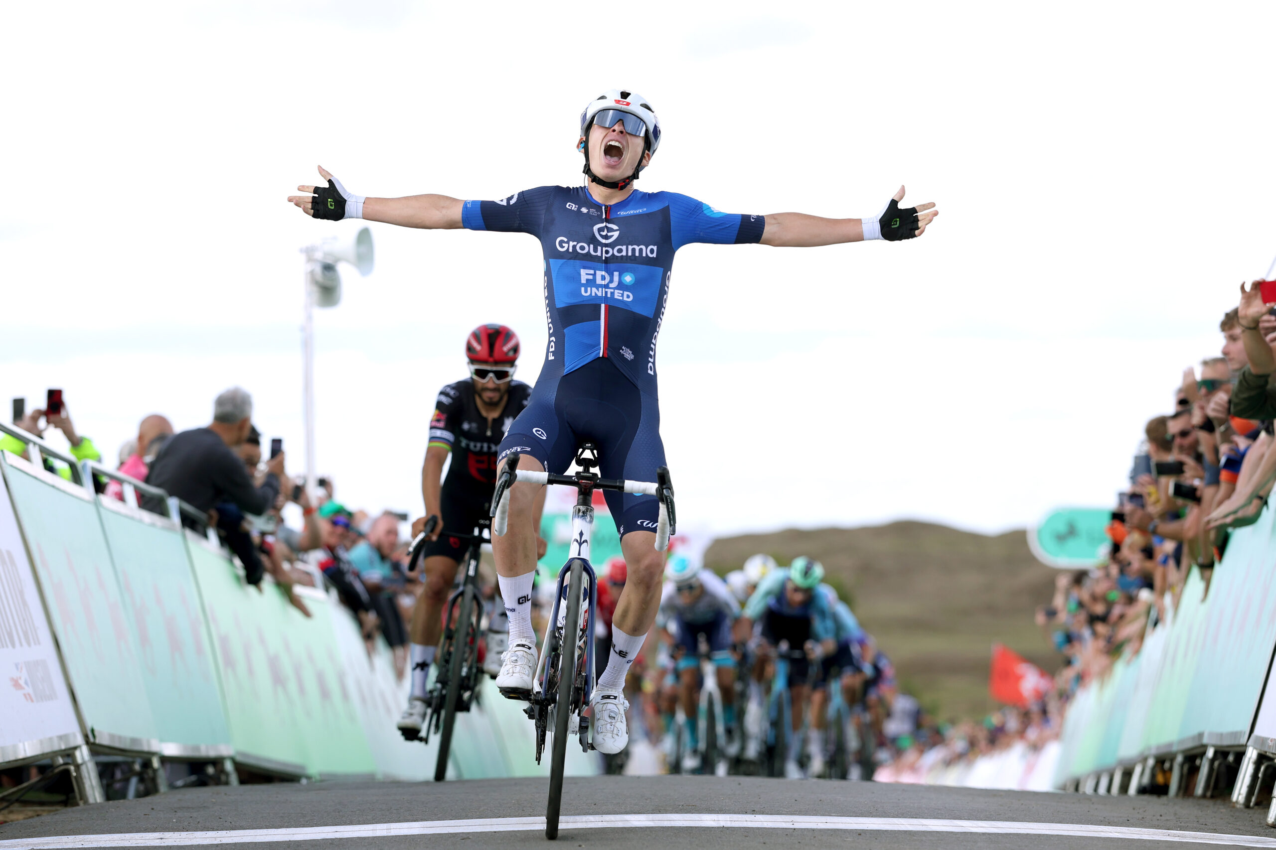 Romain Gregoire of France and Team Groupama - FDJ celebrates at finish line as stage winner during the 21st Tour of Britain 2025,