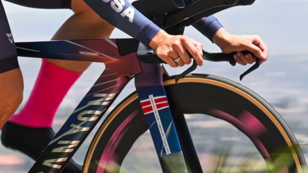 Chloe Dygert carried a message on her bike during the time trial at the 2025 UCI Road World Championships