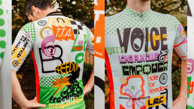 Two men model jerseys