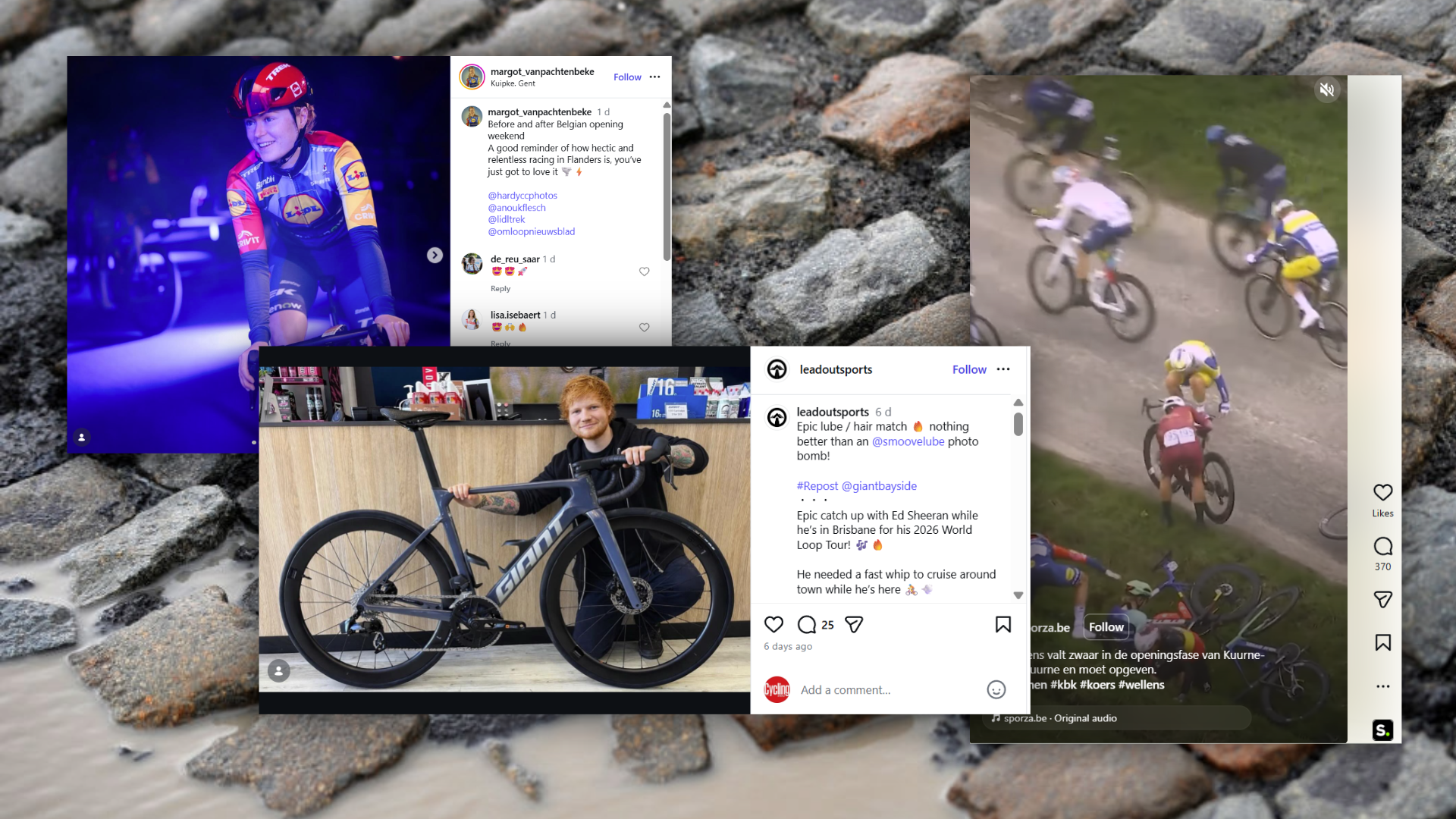Screenshots on top of a photo of cobbles