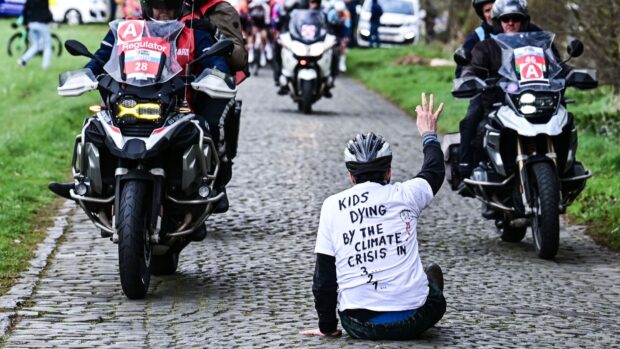Protestor at Ronde van Brugge