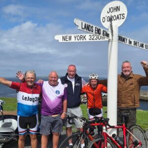 83-year-old Eddie McGourley at the finish of his 11-day LEJoG ride