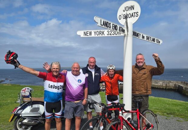 83-year-old Eddie McGourley at the finish of his 11-day LEJoG ride