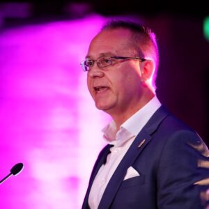 on Dutton, RLWC2021 Chief Executive speaks during the Rugby League World Cup 2021 Tournament Launch events at the Science and Industry Museum on October 10, 2022