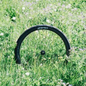 A zipp wheel in an alpine meadow