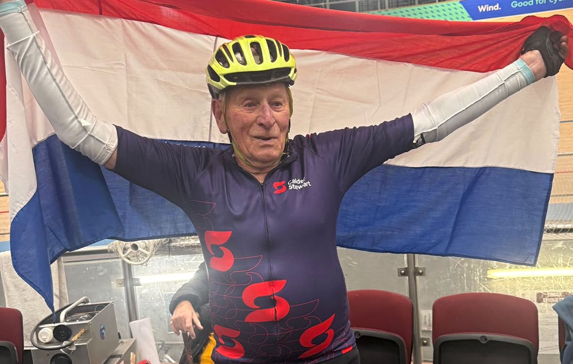 Peter Grandiek holding a Netherlands flag