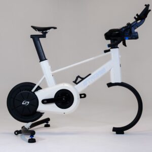 Side on shot, featuring the whole smart bike from Stages Cycling, the SB200